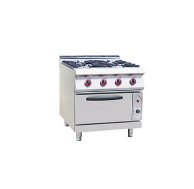 SILVER STAINLESS STEEL 4 BURNER OVEN COOKING RANGE